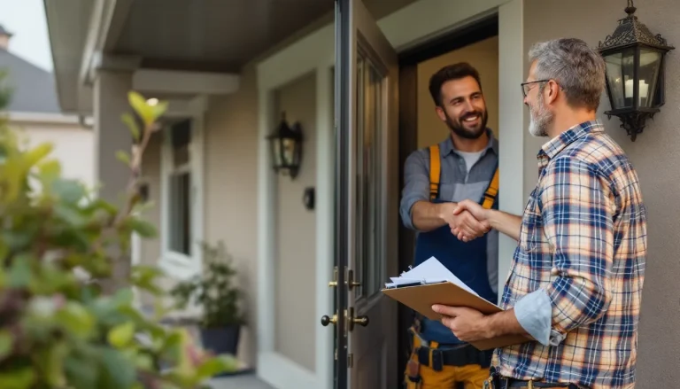 Homeowner meeting with a roofing contractor at their front door