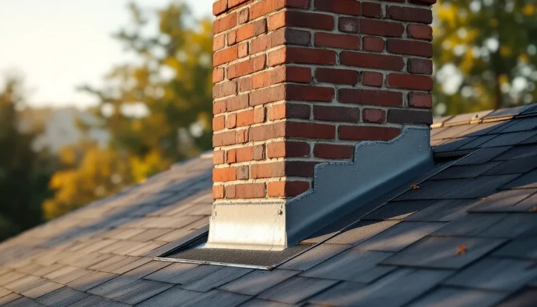Residential chimney showing complete flashing system installation