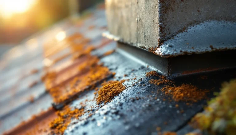Aging roof flashing around chimney showing failure