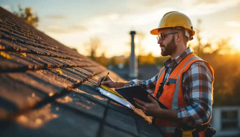 Roof inspector measuring a residential roof