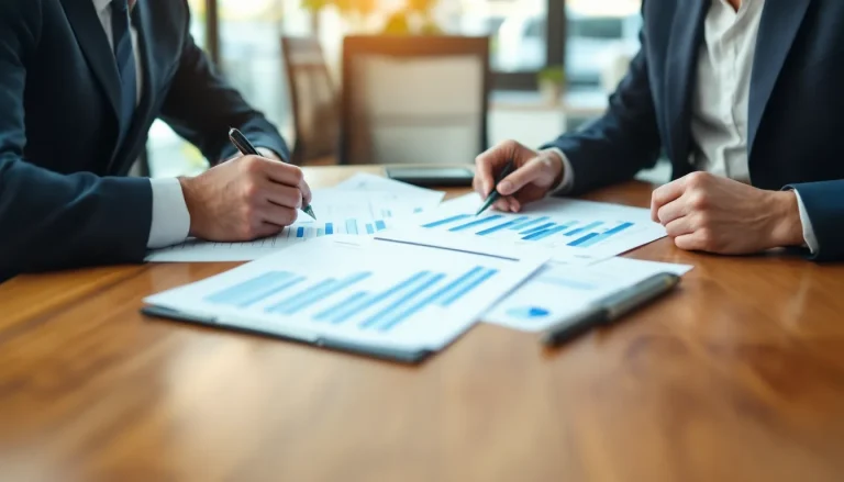 Financial professionals reviewing roofing business valuation documents
