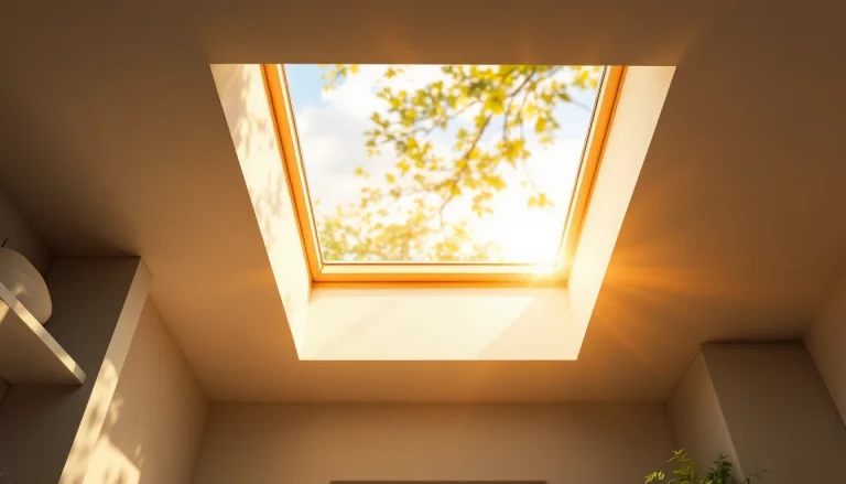 Installed skylight in kitchen ceiling with sunlight streaming