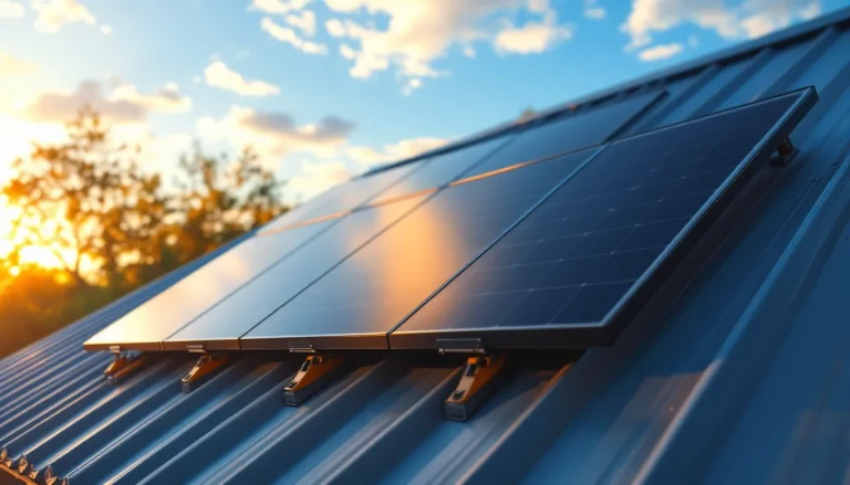 Editorial photograph of solar panels installed on a residential standing seam me...