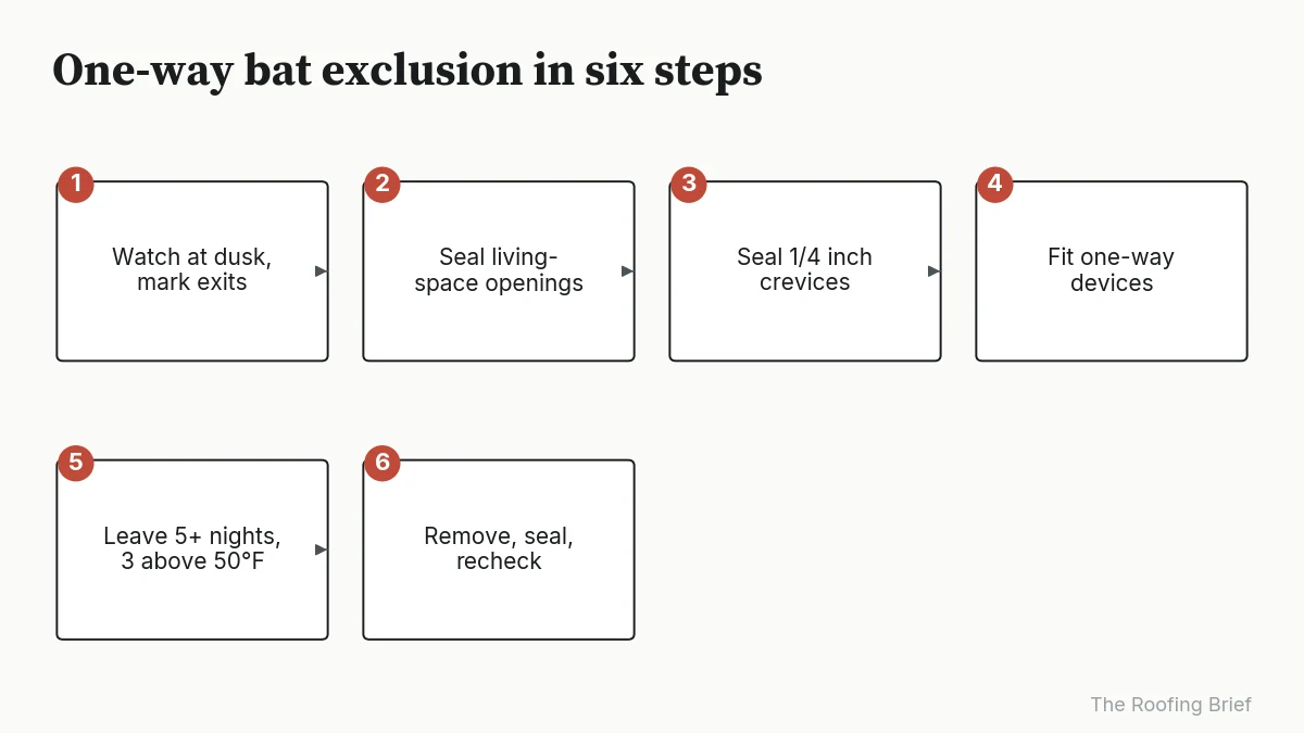 Six-step process for excluding bats from an attic with one-way devices