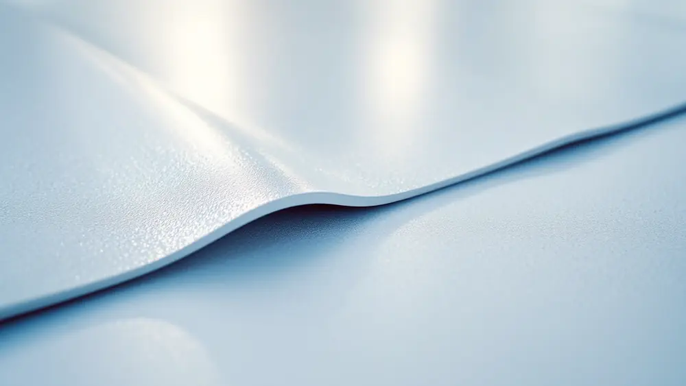 Close-up of a finished welded lap seam on white TPO membrane